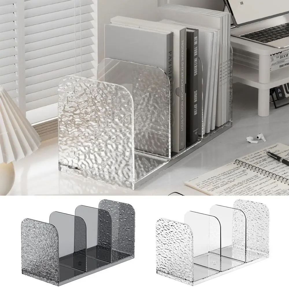 New Light Luxury Desktop Book Stand Glacier Pattern Transparent Bookshelf Desktop Storage Large Capacity File Pen Holder