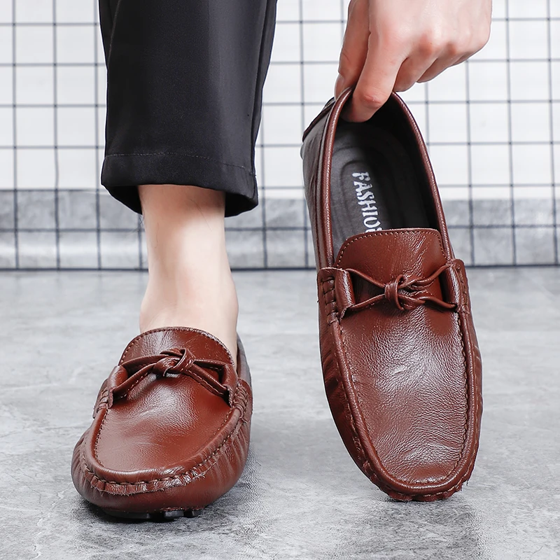 Genuine Leather Men Footwear Slip on Office Man Formal Shoes Wedding Party Men Dress Shoes Breath Driving Lazy Loafers Moccasins