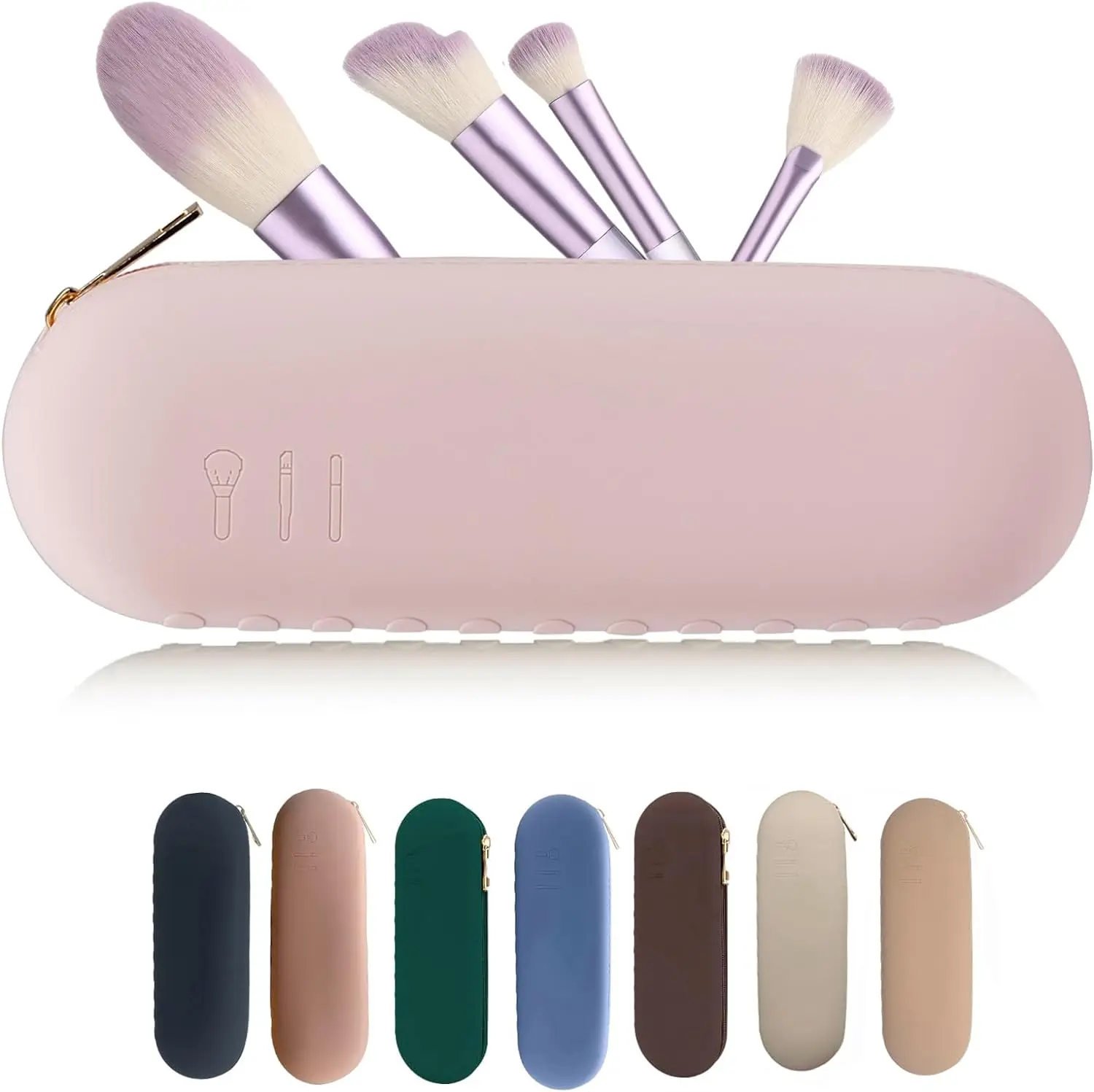 Large Travel Makeup Brushes Holder, Silicone Portable Cosmetic Brush Organizer Case, Soft Makeup Brush Purse for Travel