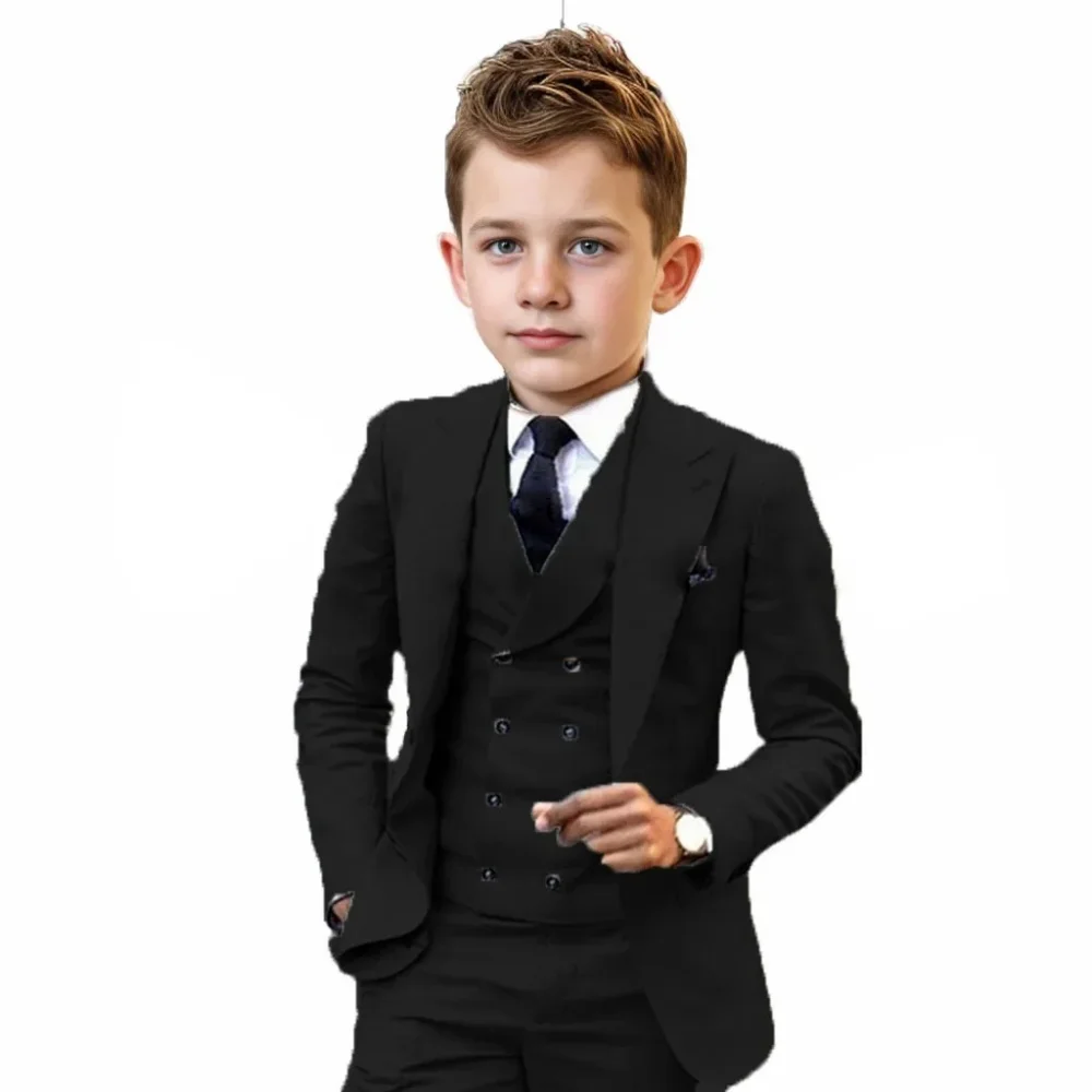 

Black classic boys' 3pcs suit (jacket+vest+pants) single-breasted slim fit children's custom attire for wedding party Xmas gift