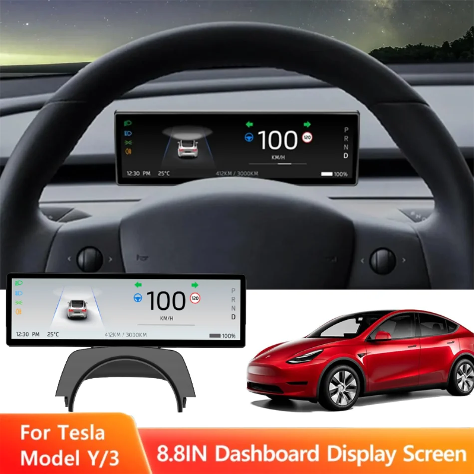 Car Dashboard Head-Up Display 8.8 Inch for Tesla Model 3 2017-2025 Model Y 2019-2025 Ultra-Thin Screen with Front Camera 