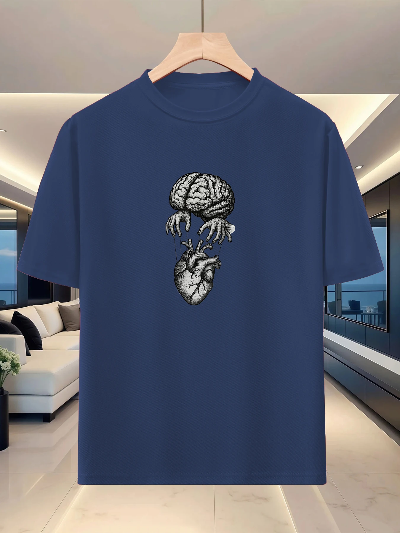 Minimalist Atmosphere Men's Shoulder Down Undercover Half Sleeve Spring/Summer Outing Art Printed Trendy silhouette T-shirt