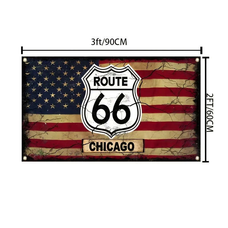 Retro American Flag Route 66 Flag 3x5fts 2x3fts American Rider, Outdoor Activities, and Home Decor Flag