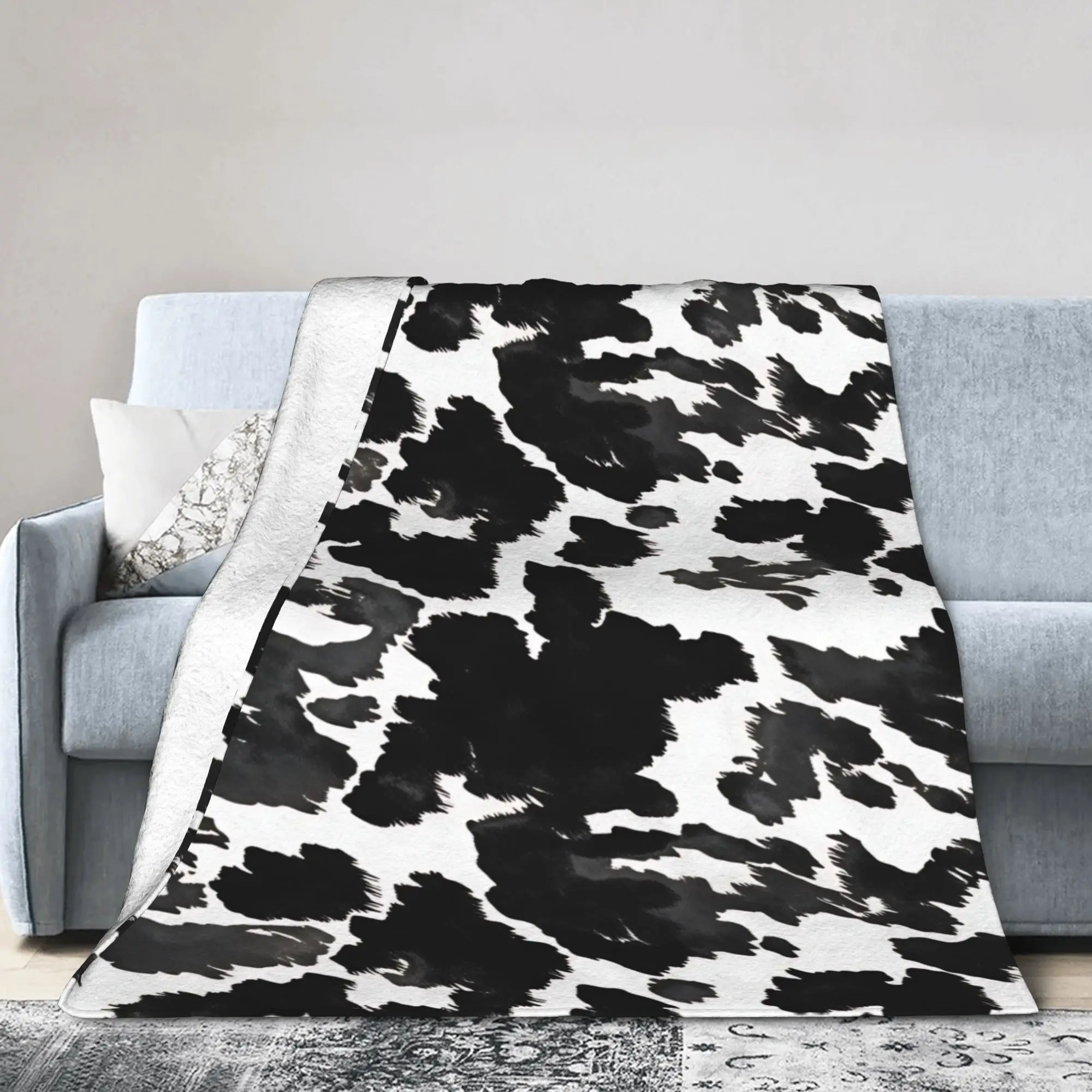 Black White Dalmatian Cow Print Soft Blanket  Novelty Camping Throw Blanket Couch Chair Flannel Bedspread Sofa Bed Cover