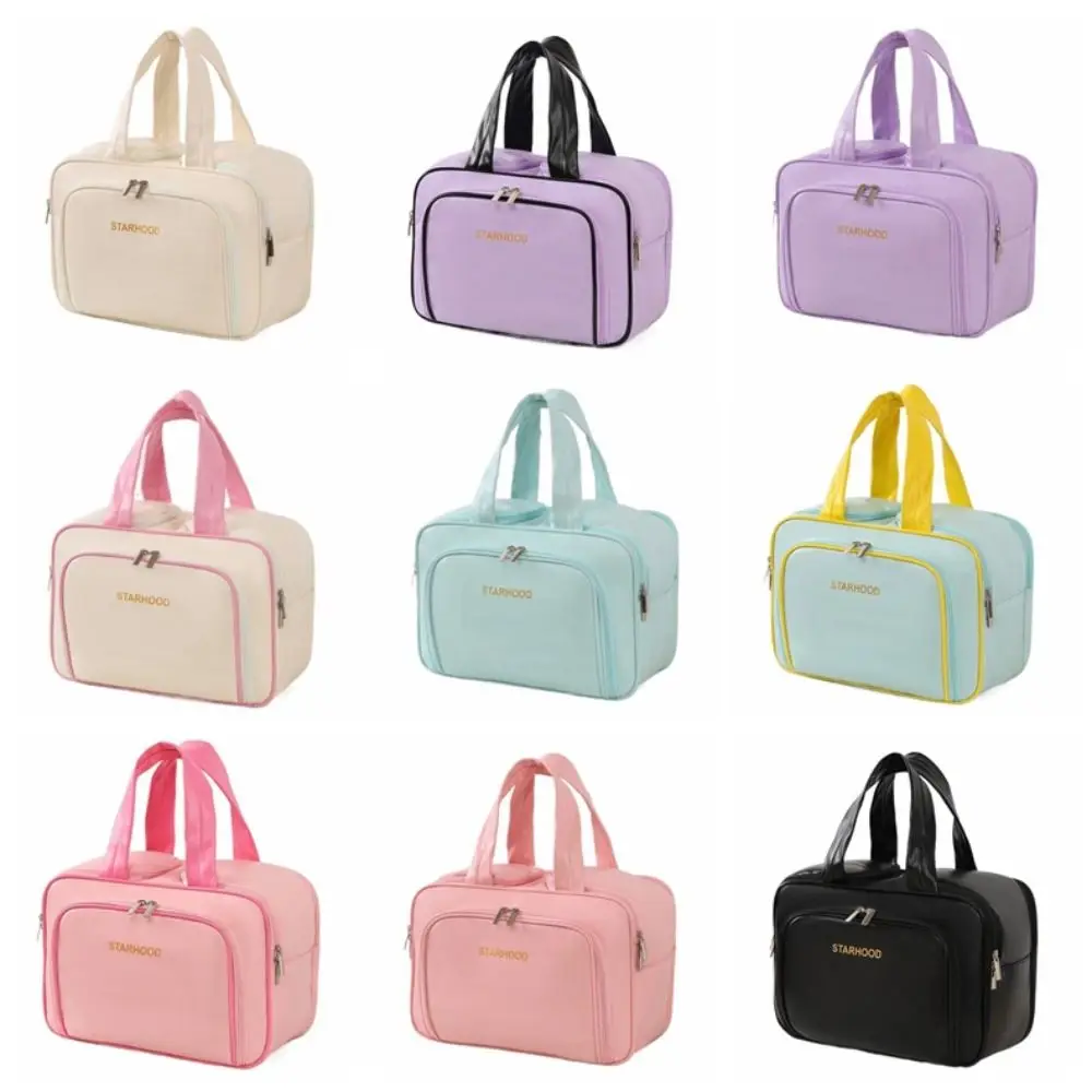 Large Capacity Travel Toiletry Bag Lightweight PU Travel Storage Case Wide-open Water-resistant Cosmetic Container Bathroom