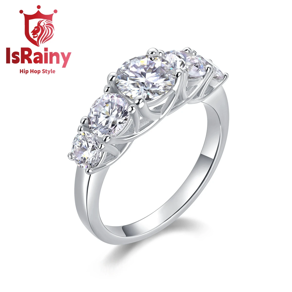 

IsRainy Hip Hop Rock Solid 925 Sterling Silver Round Real GRA Moissanite Diamonds Rings Engagement Anniversary Fine Jewelry