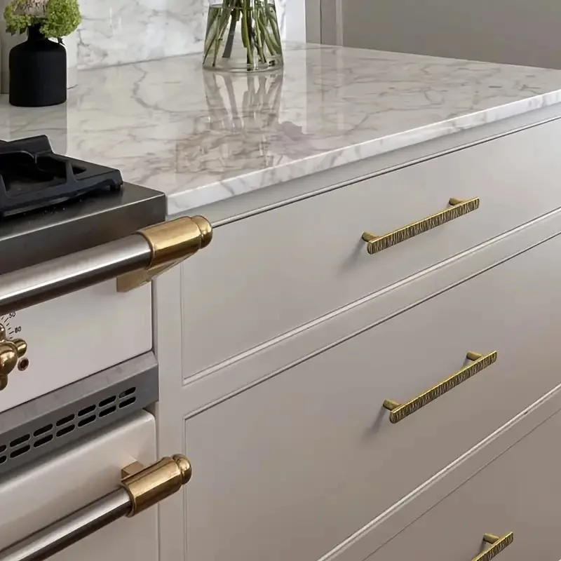 6 Pack Vintage Solid Brass Cabinet Pulls Luxury Texture Hardware For Kitchen Drawers Wardrobes Modern Traditional Styles
