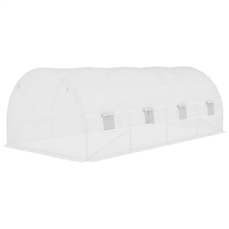

Outsunny 19.7' x 9.8' x 6.6' Plastic Greenhouse Cover Replacement, Heavy Duty Waterproof Tarp for Hoop House, Sheeting with 12 Windows, Door & Reinforcement Grid, White