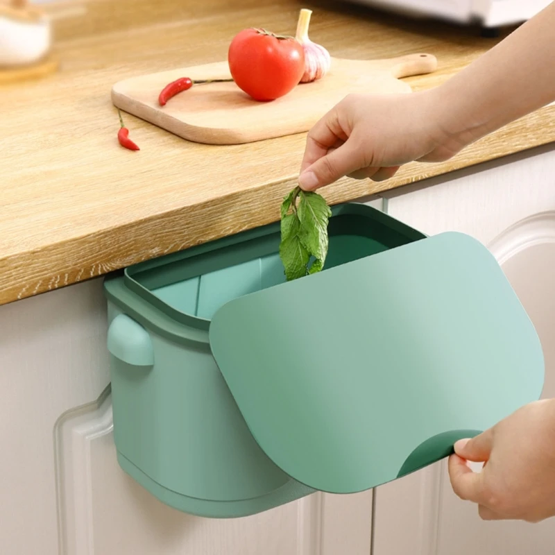 Wall Mounted Kitchen Compost Bin Multifunction Hanging Trash Can with Lid for Home Office and Bathroom Toilet Space Saving