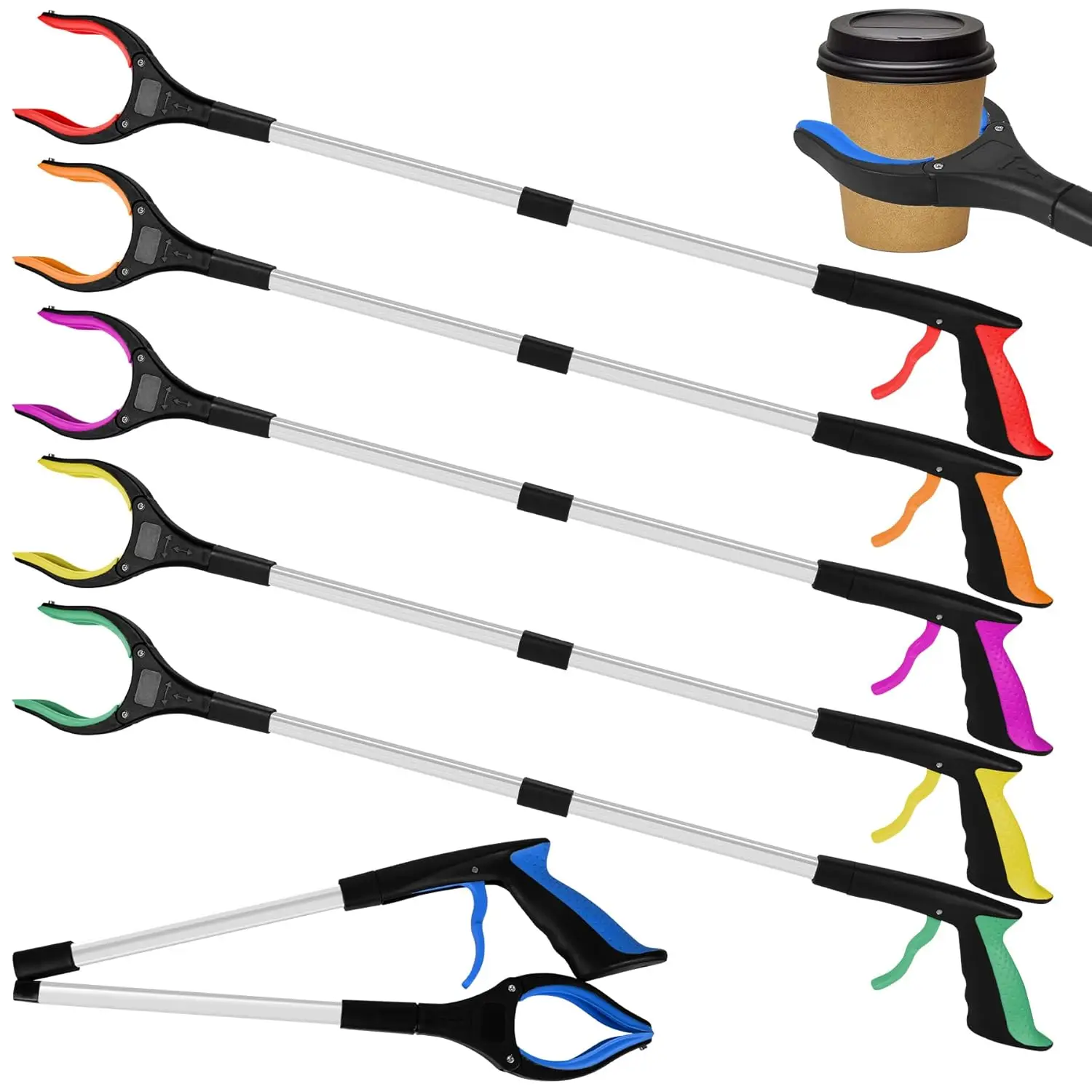 

Приспособление для подбора мусора для пожилых людей, усиленное, 360° ° Вращающийся захват-щипцы для мусора с длинной ручкой, складной, не требующий наклона, легкий