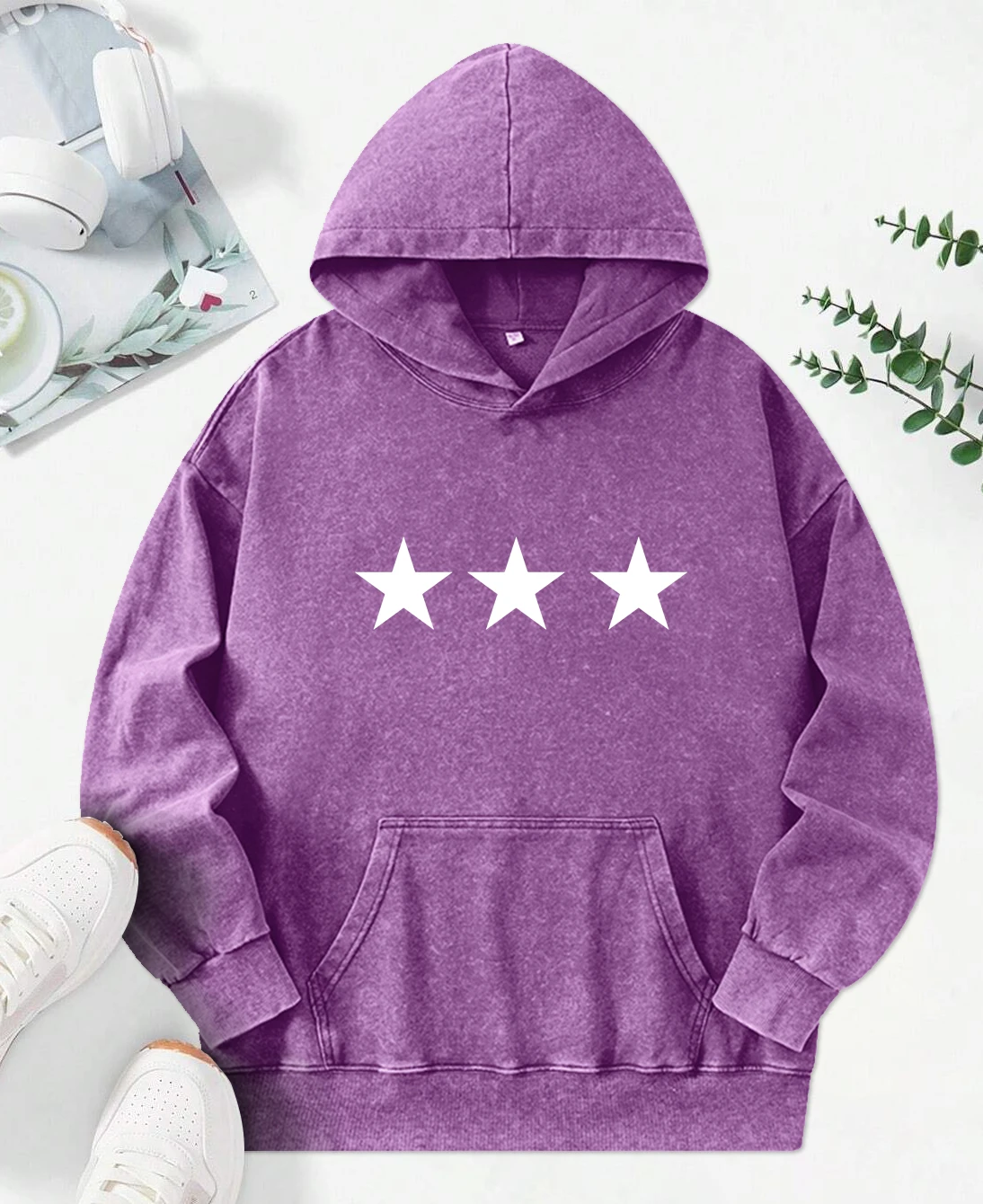 Simple Three Star  Printed Women Washed Hoodies Fashion Cotton Hoody Hip Hop Casual Pullovers Couple Y2K All-Match Clothes