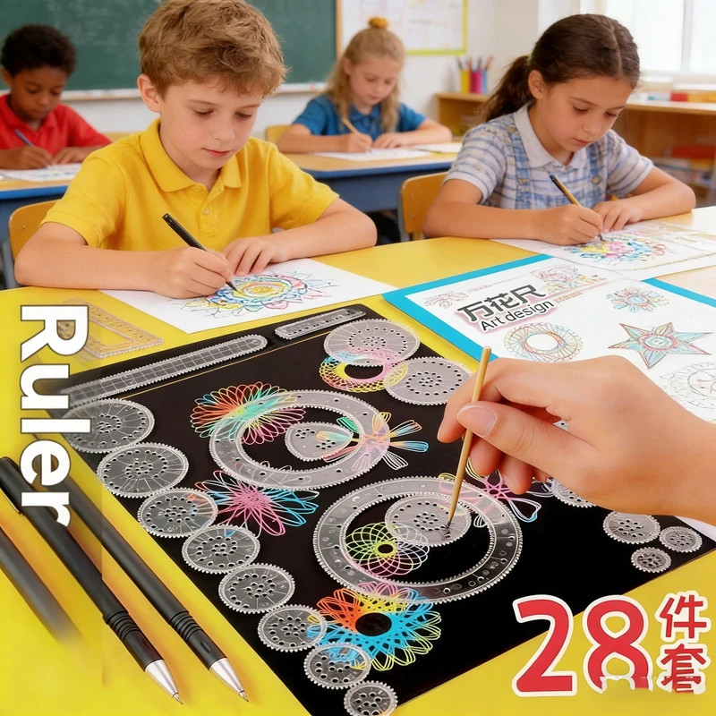 Juego de Dibujo Spirograph de 28 Piezas, Diseño Original en Lata, Kit de Plantillas Multifuncionales para Manualidades Creativas Infantiles