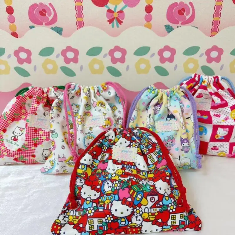 

Складной карманный комплект Hello Kitty для девочек, Sanrio, студенческая портативная сумка большой емкости Kawaii, универсальная сумка для покупок, новинка