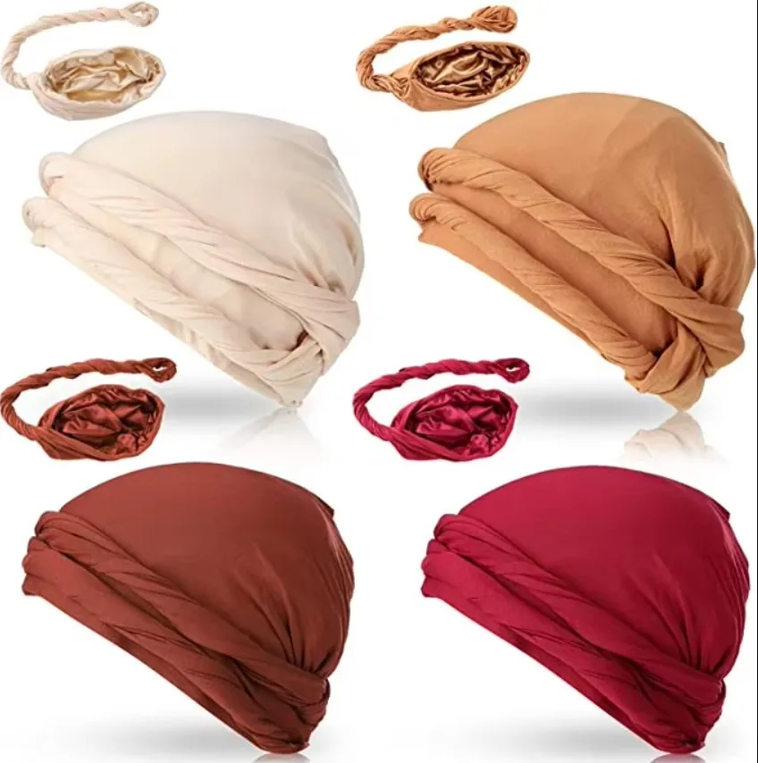 Vintage Turban für Männer Vintage Kopfwickel für Männer Stretch Modal und Satin Turban Schal Krawatte für Haare – Detail 1