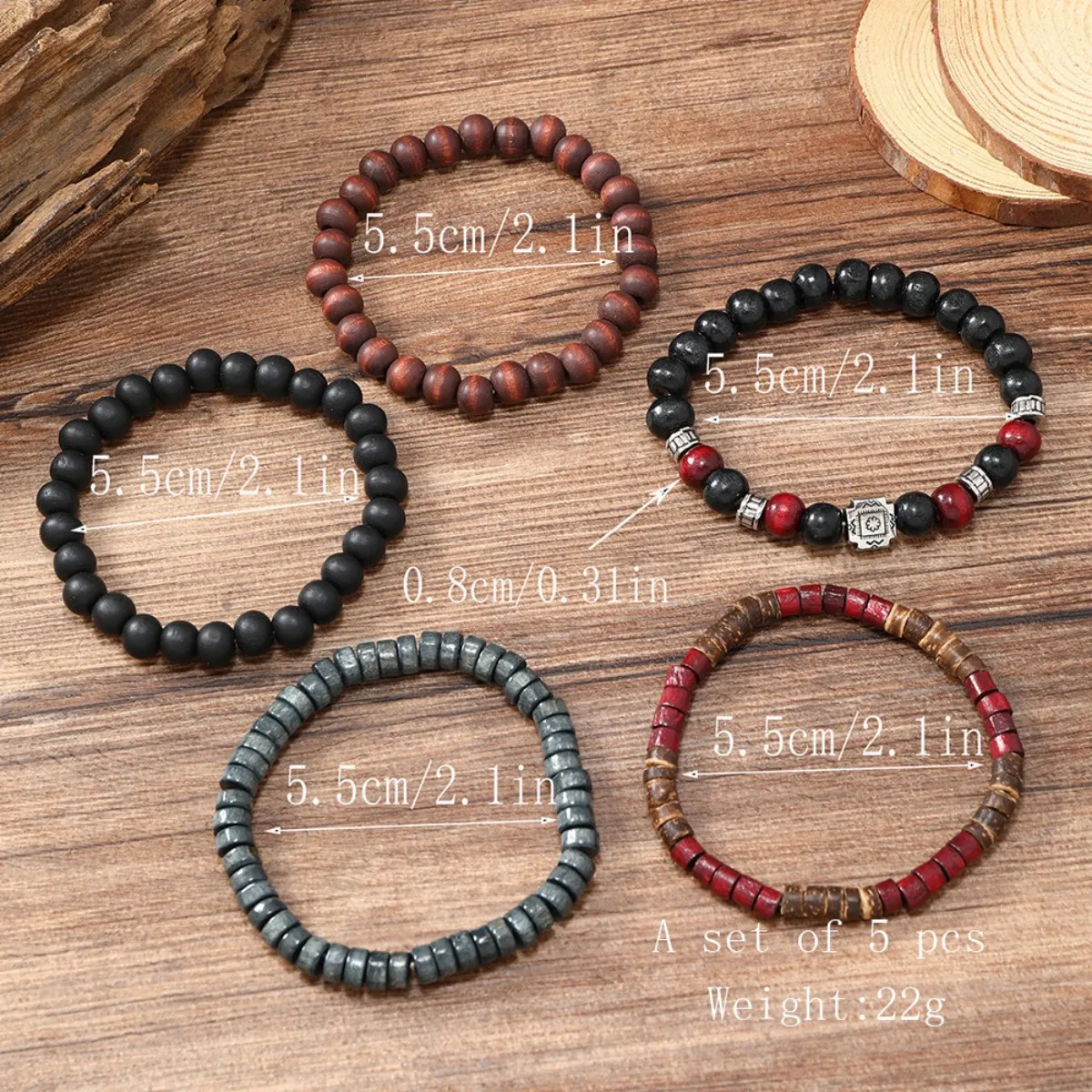 Bracelet For Men New Retro Style Cross Black Wooden Beads Coconut Shell Multi-piece Set Of Personality Bracelet