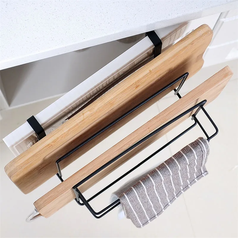 Stainless Steel Double Layer Cabinet Shelf Towel Holder Stand Chopping Board Storage Rack Wall Shelves Hanger Kitchen Accessorie