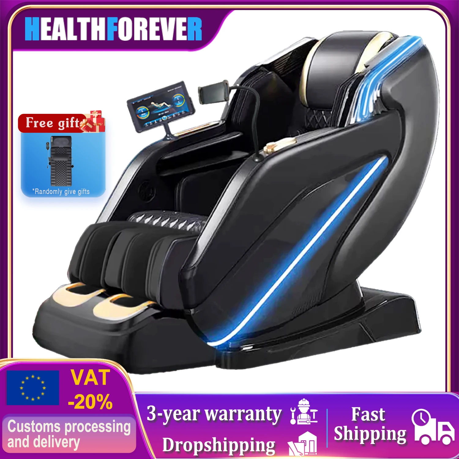 

massage chair full body with airbag shiatsu 4d zero gravity Thai stretching AI Voice Heating Massage Chair with Bluetooth Music