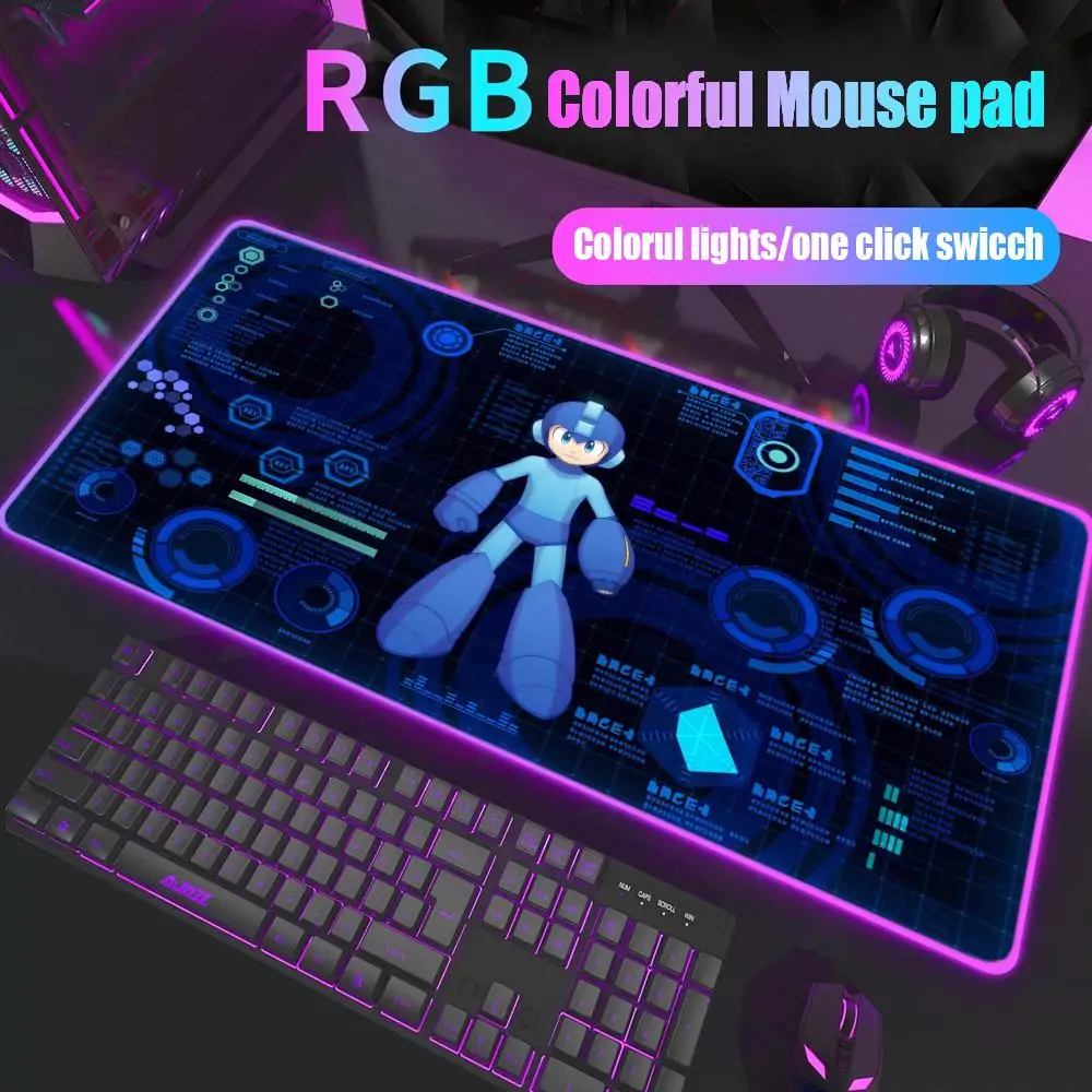 

Megaman Anime Mouse Pad Gamer Rgb Desk Mat Back Light Led Mousepad Setup Gaming Accessories Deskmat Big Mousepad Backlight