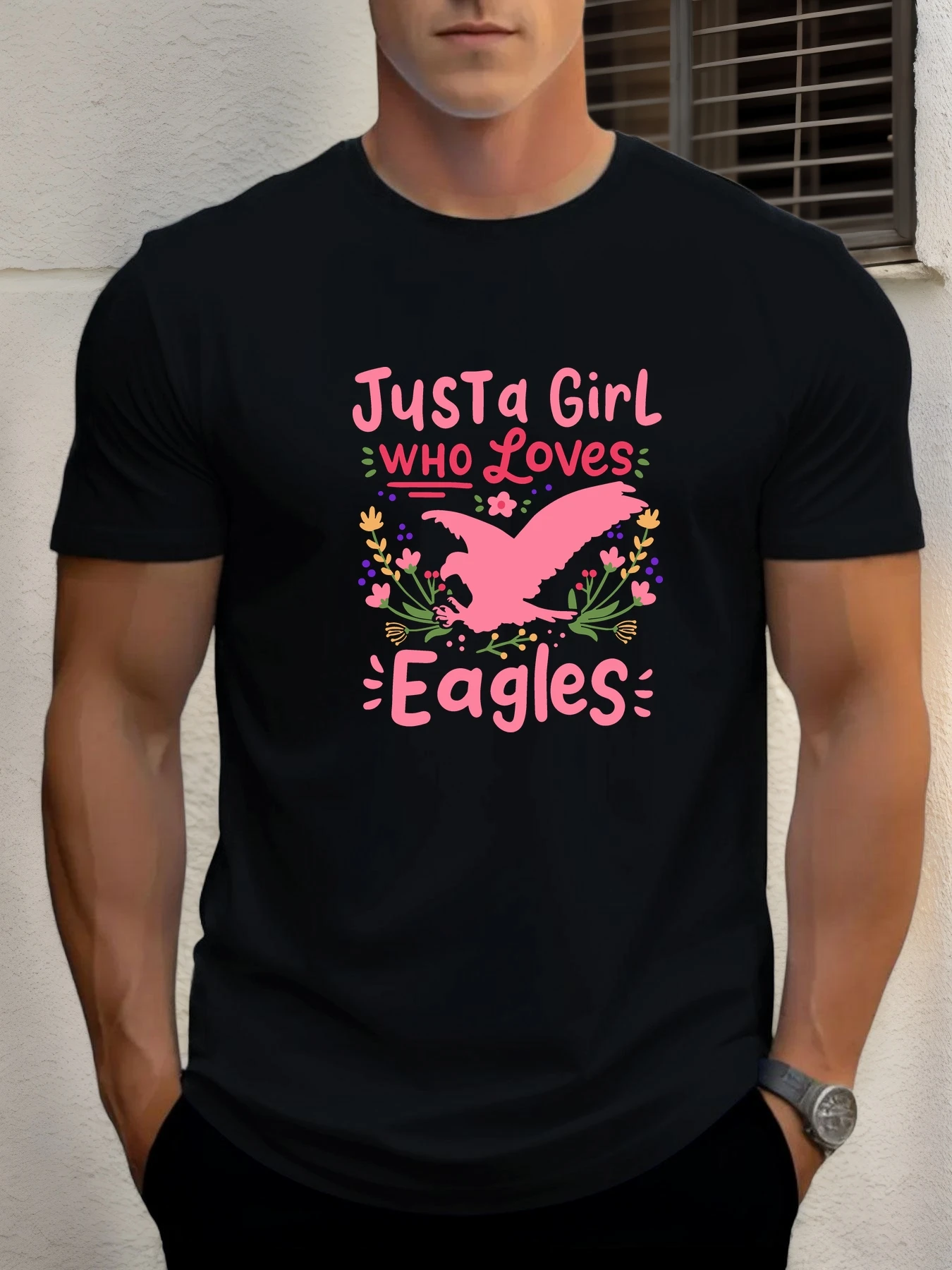 

Man Short Sleeve T-shirt JUST A GIRL WHO LOVES EAGLES Print Summer Round Neck Oversized Tee Casual Fashion High Quality Clothing