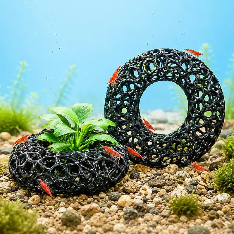 3D Printed Ring Shaped Aquarium Shrimp Shelter Multi Faceted Hollow Hiding Cave With Planting Function Aqaurium Ornaments