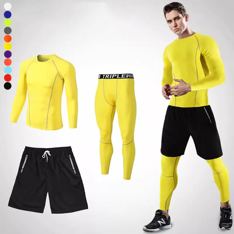 Jersey Jogging lengan panjang pria, pakaian legging Fitness GYM kaus olahraga berlari Set ski basket sepak bola setelan B36