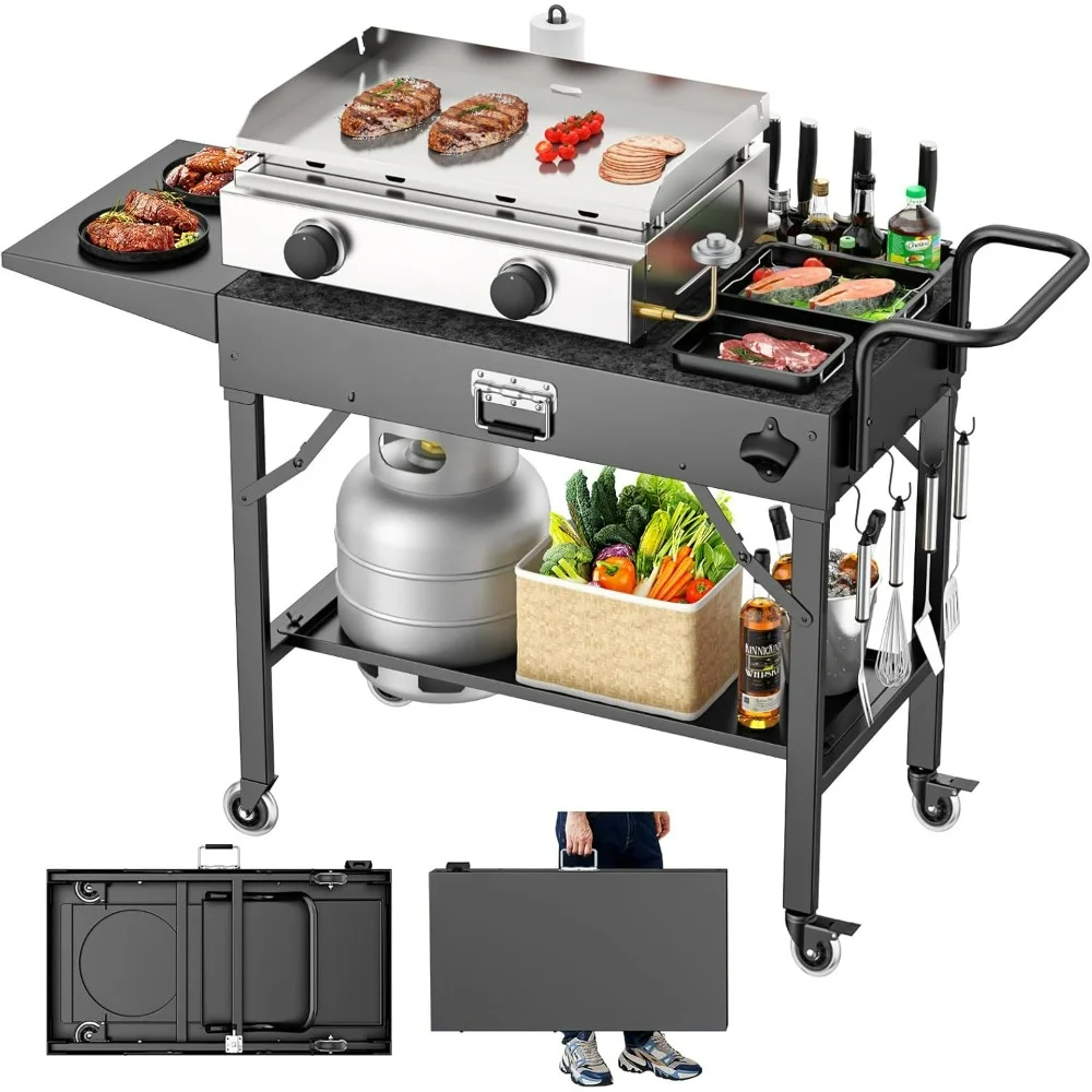 Outdoor Grill Table, Blackstone Griddle Stand, 440lbs Folding Grill Cart, Pizza Oven Table Stand