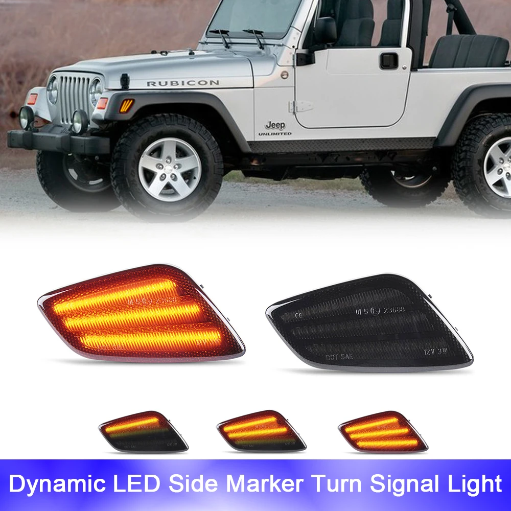 

For Jeep Wrangler TJ 1997-2006 Front Bumper LED Dynamic Amber Side Marker Lights Repeat Blinker Turn Signal Indicator Canbus