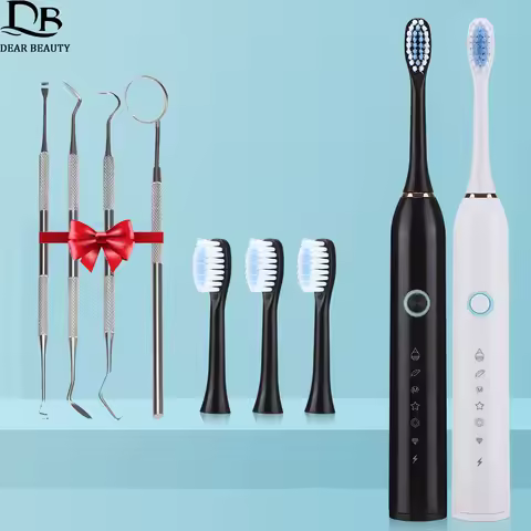 6 Modes Sonic Toothbrush For Adults Rechargeable Electric Toothbrush Waterproof Tooth Brush 3pcs Replacement Heads Dental Tools