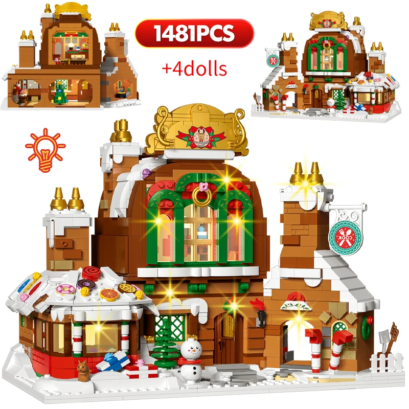 

1481pcs Mini City Winter Village Street View Gingerbread House Snowman Building Blocks Christmas Tree Figure Bricks Toys For Kid