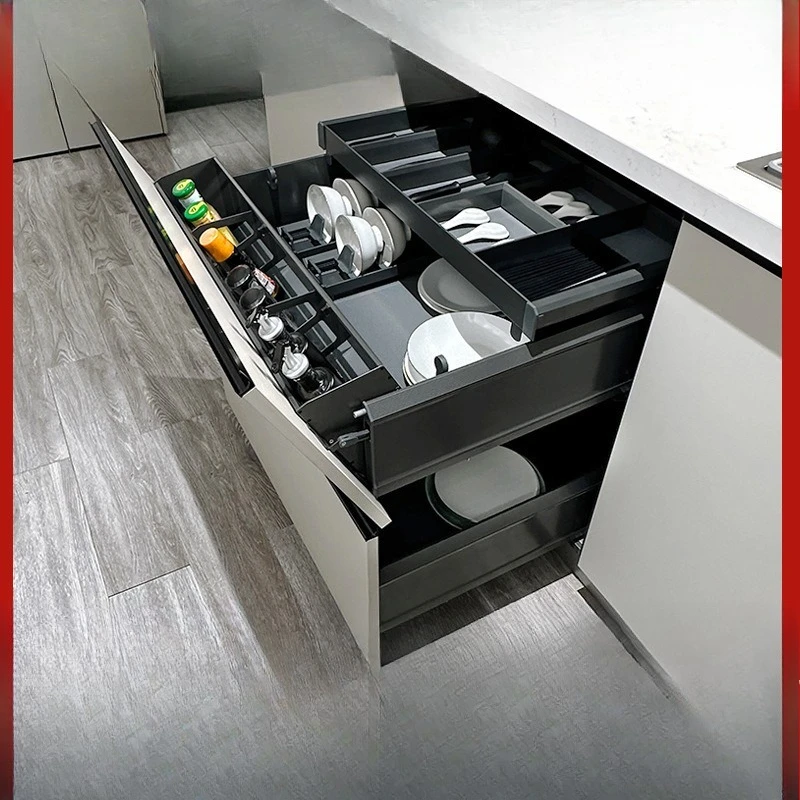 Kitchen Dish Storage Basket Drawer Type Pot Seasoning Storage Shelf Three Layer Inclined Drain Bowl Basket Pumping