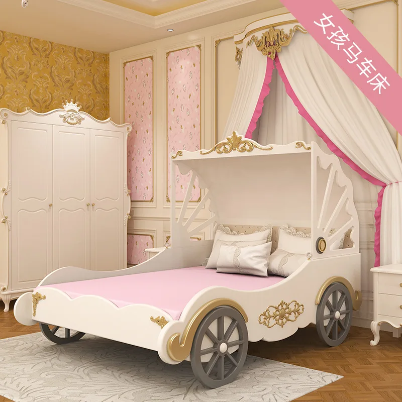 Children's Furniture extravagant Girl Princess solid Wood Children's bed European style Dream carriage bed for Children and Girl