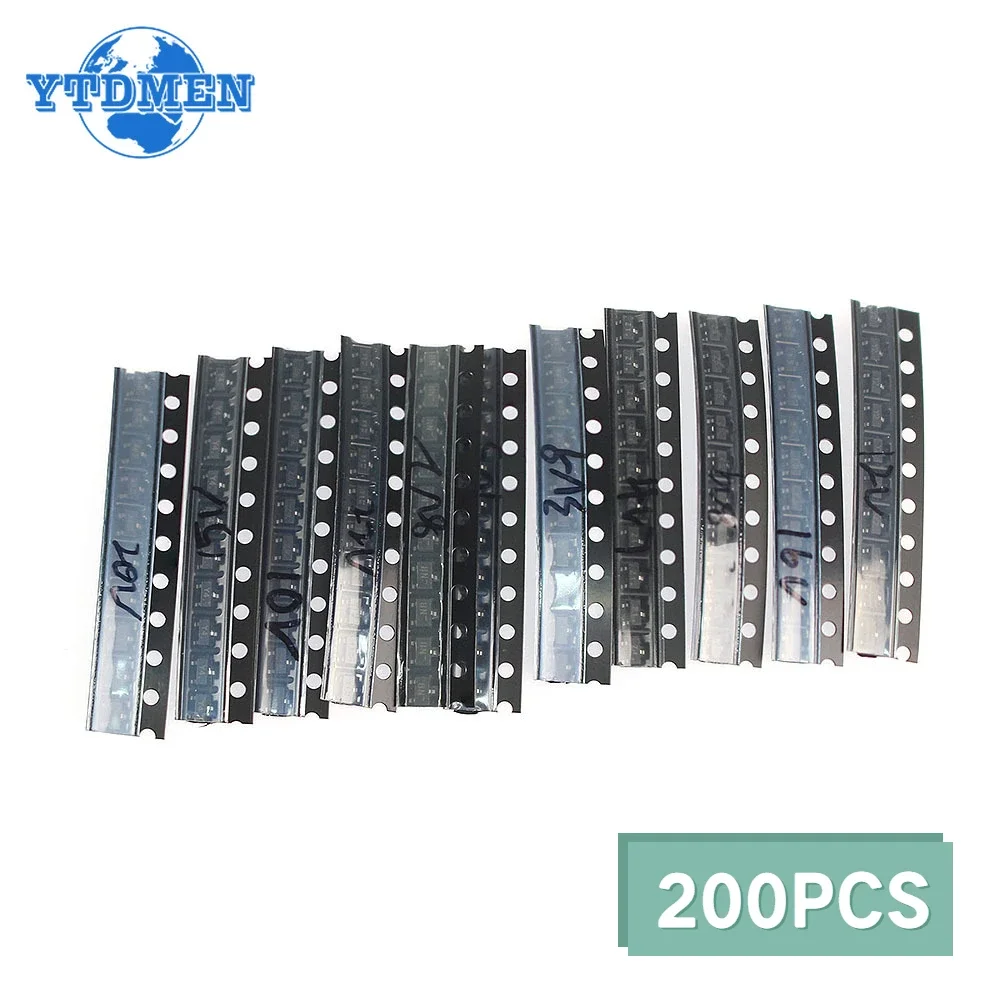 200PCS SMD Transistor Kit SOT-23 3V 3.9V 4.7V 5.1V 10V 12V 15V 16V 18V 20V 22V 24V 27V 30V 33V Voltage Regulator Transistors Se