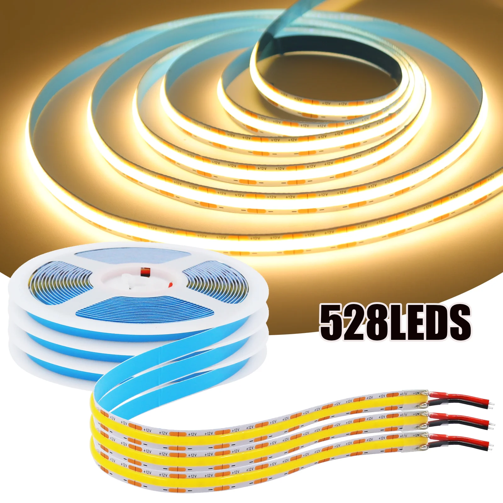 528Leds/M COB Strip DC 12V 24V 3000K 4000K 6000K White Home Decor High Brighter Flexible Ribbon Rope LED Light 0.5M 5M 10M