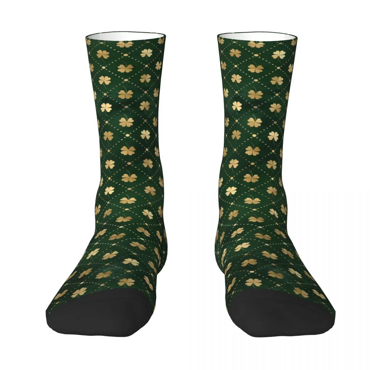 Gold Shamrock Print Socks Winter St Patricks Day Stockings Novelty Unisex Breathable Socks Design Outdoor Sports Anti Skid Socks