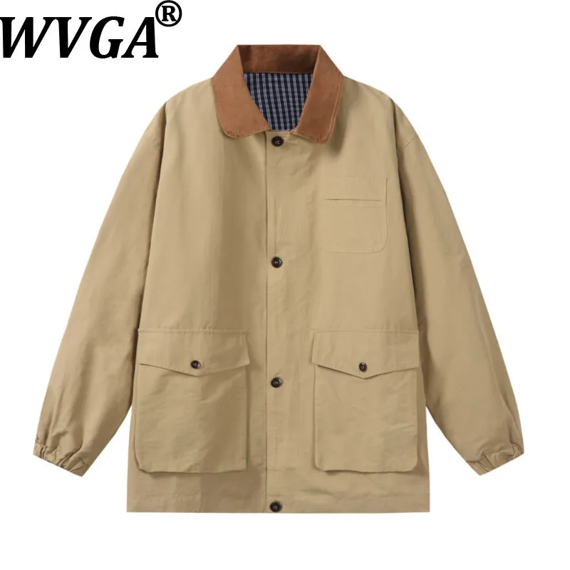 

WVGA, весенне-осенние новые мужские модные куртки с отложным воротником и несколькими карманами, нишевые шикарные повседневные плащи средней длины Ins W15116