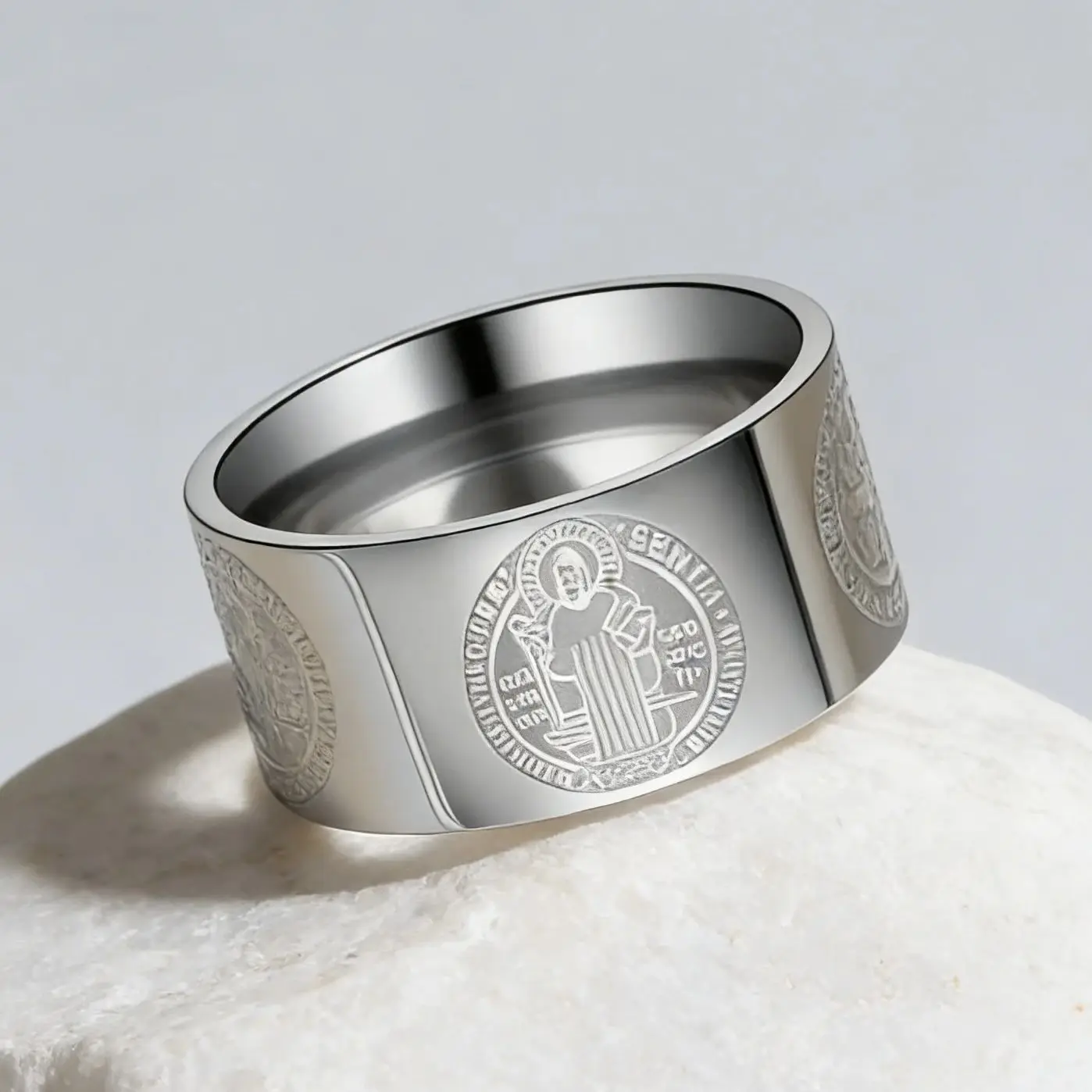 LIKGREAT Stainless Steel Saint Benedict Ring For Women Men Catholic Christian Amulet Punk Jewelry Valentine's Day Gift Wholesale