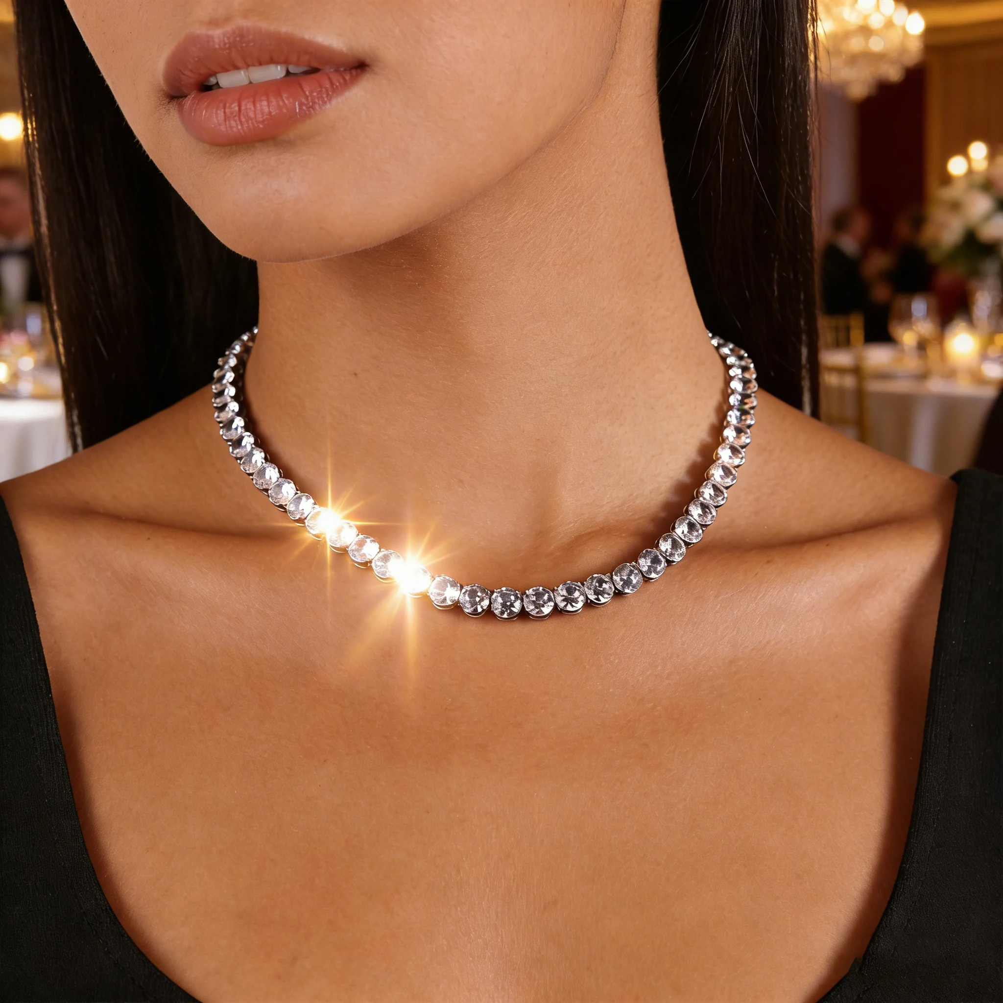 

Trendy 8mm Tennis Chain Zircon Bling Shiny Necklaces For Women New Clasp Iced Out Cubic Banquet Wedding Jewelry Gifts For Couple