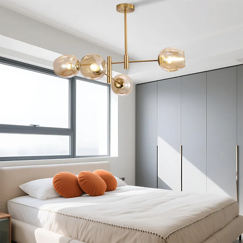 SANDYHA Moderne LED-kroonluchter Elegante Scandinavische hanglamp met glazen bol Lampenkap voor woonkamer Slaapkamer Eetkamer Stijlvol