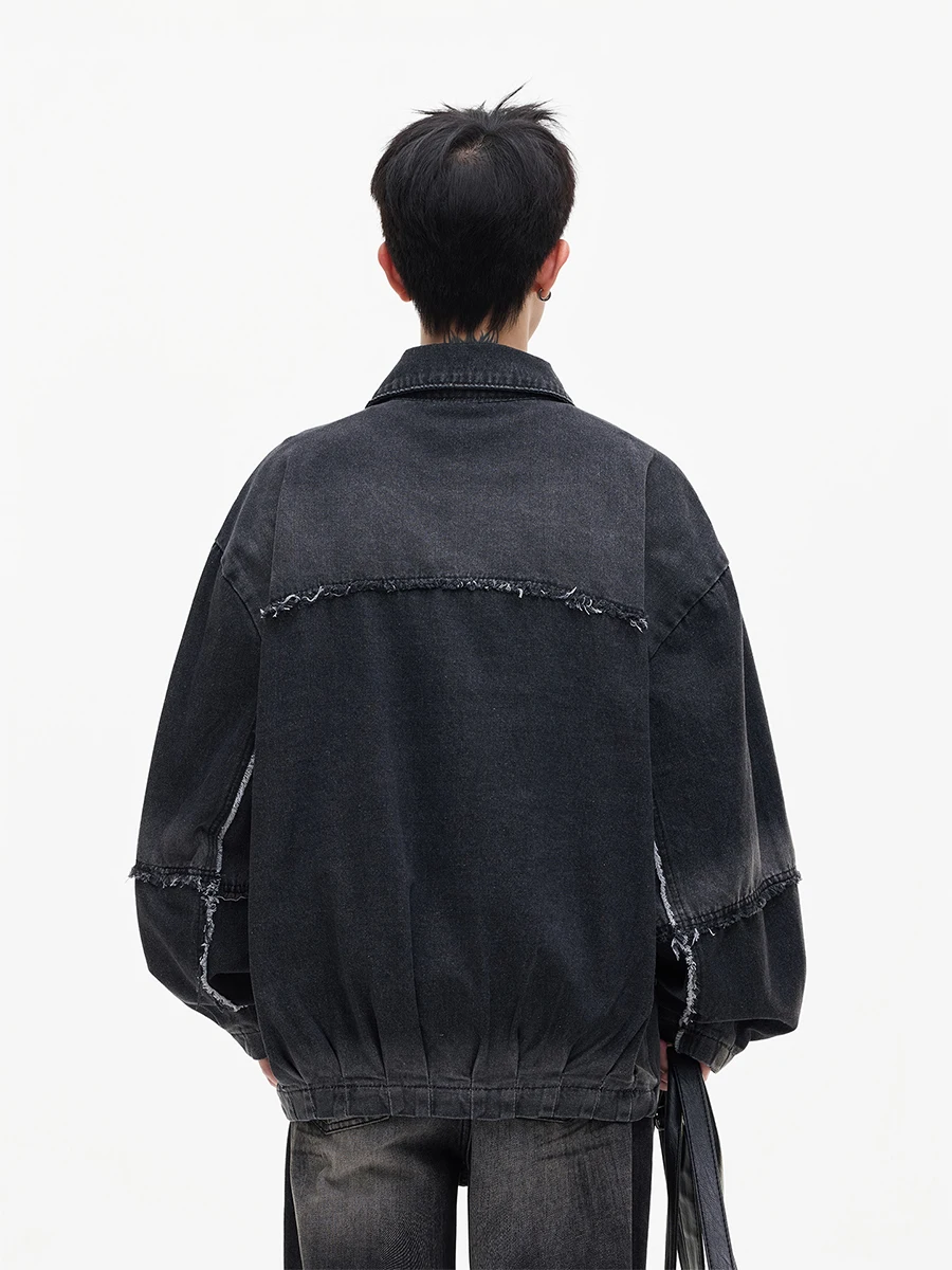 Chaqueta Vaquera Retro Americana para Hombre con Cuello Deshilachado y Estilo Casual para Otoño