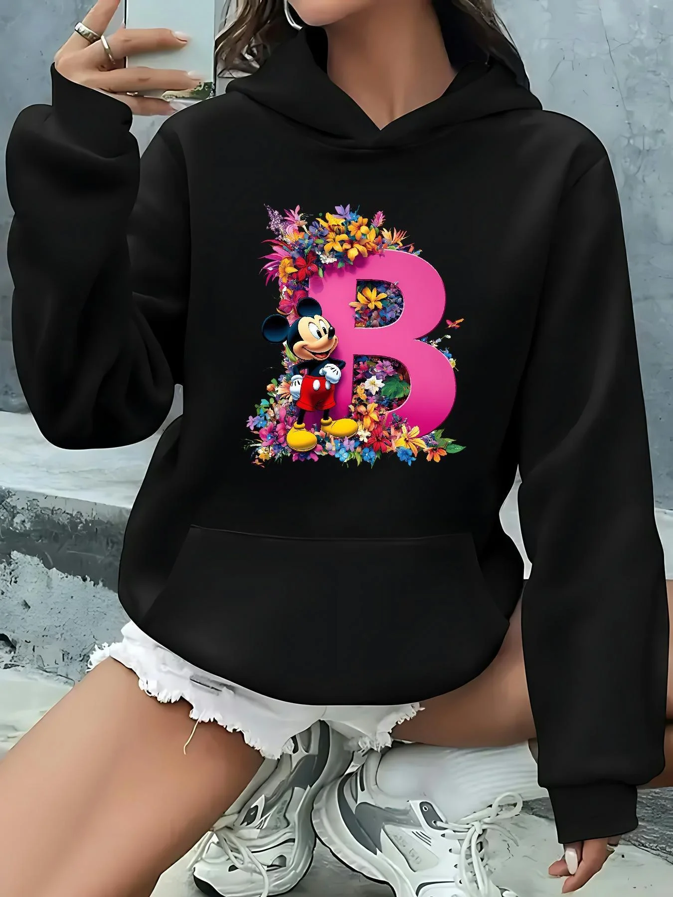 Disney mickey e minnie mouse moletons macios de fibra de poliéster de secagem rápida, presente casual de inverno