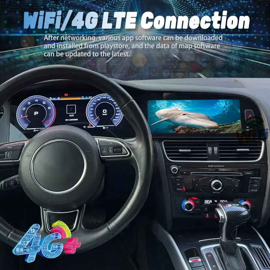 12.3+10.25" Android Auto Dual Screen For Audi A4 A5 A4L S5 B9 RS4 RS5 Q5 2009-2016 Car Multimedia Bluetooth GPS Carplay DSP WIFI view 2