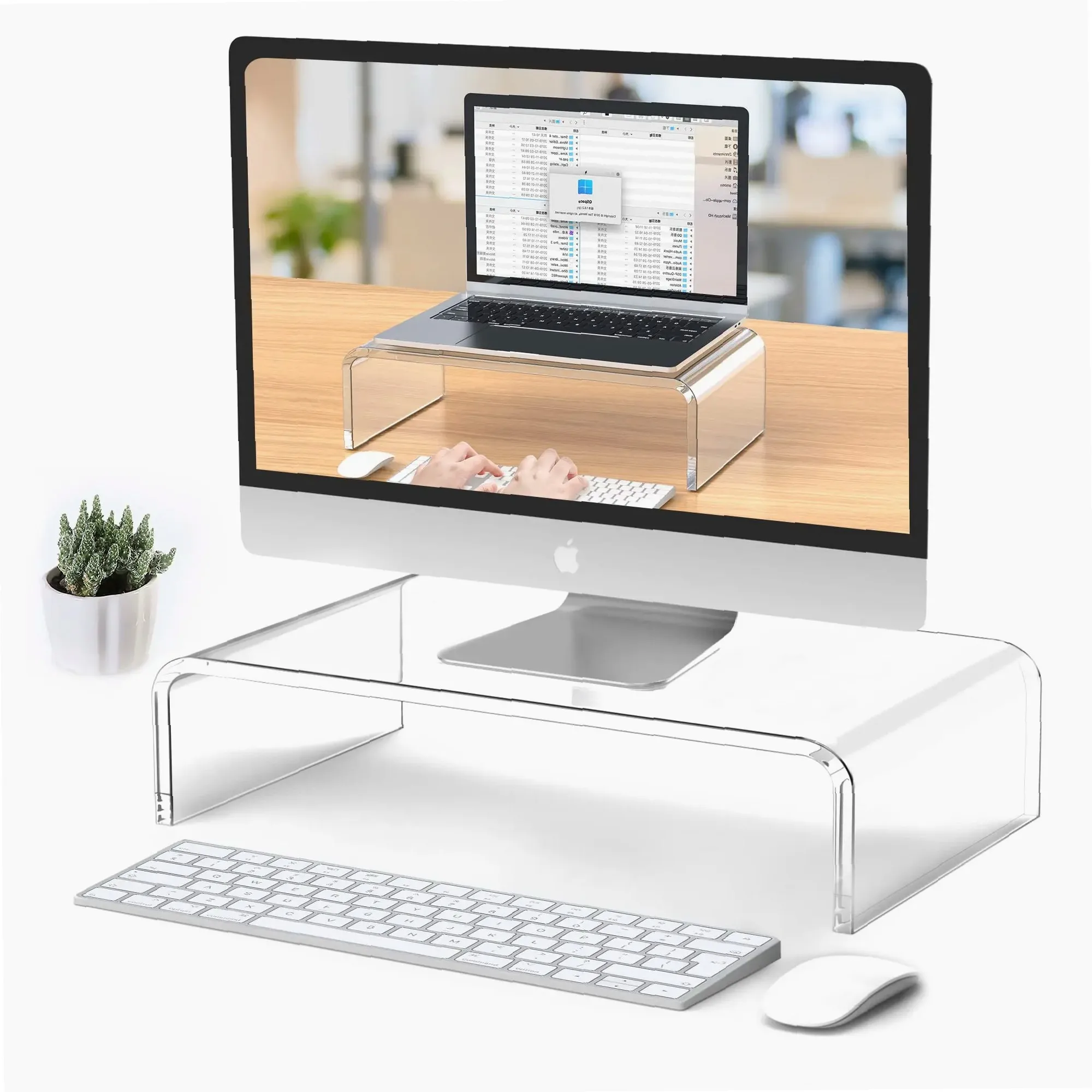 Acrylic Display and Laptop Stand Desktop Transparent Computer and Laptop Stand - White Aesthetic Decoration for Office and Home