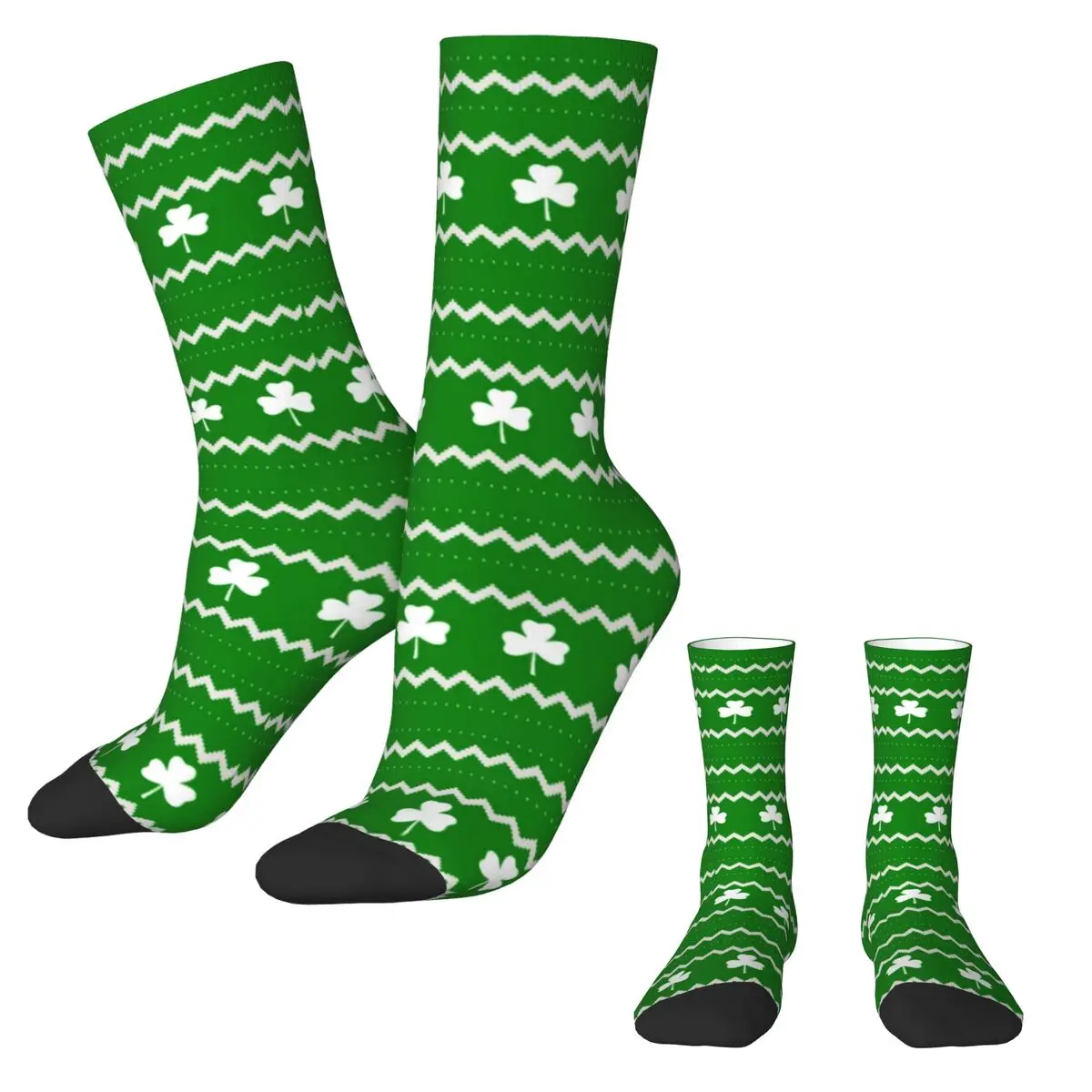 Shamrock Print Stockings Clover Fair Isle Design Funny Socks Autumn Anti Slip Socks Girls Running Soft Socks