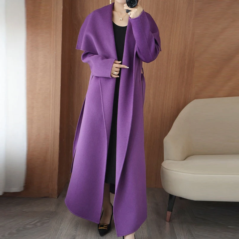 

High-end Double Faced Cashmere Overcoat Woman Oversized Woolen Jacket Floor Length Large Lapel Fashion Double Faced Wool Coat