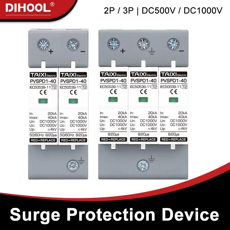 SPD Surge Protection Device Photovoltaic DC Solar System 2P/3P DC1000V 20KA~40KA Surge Protector Lightning Protection DC500V