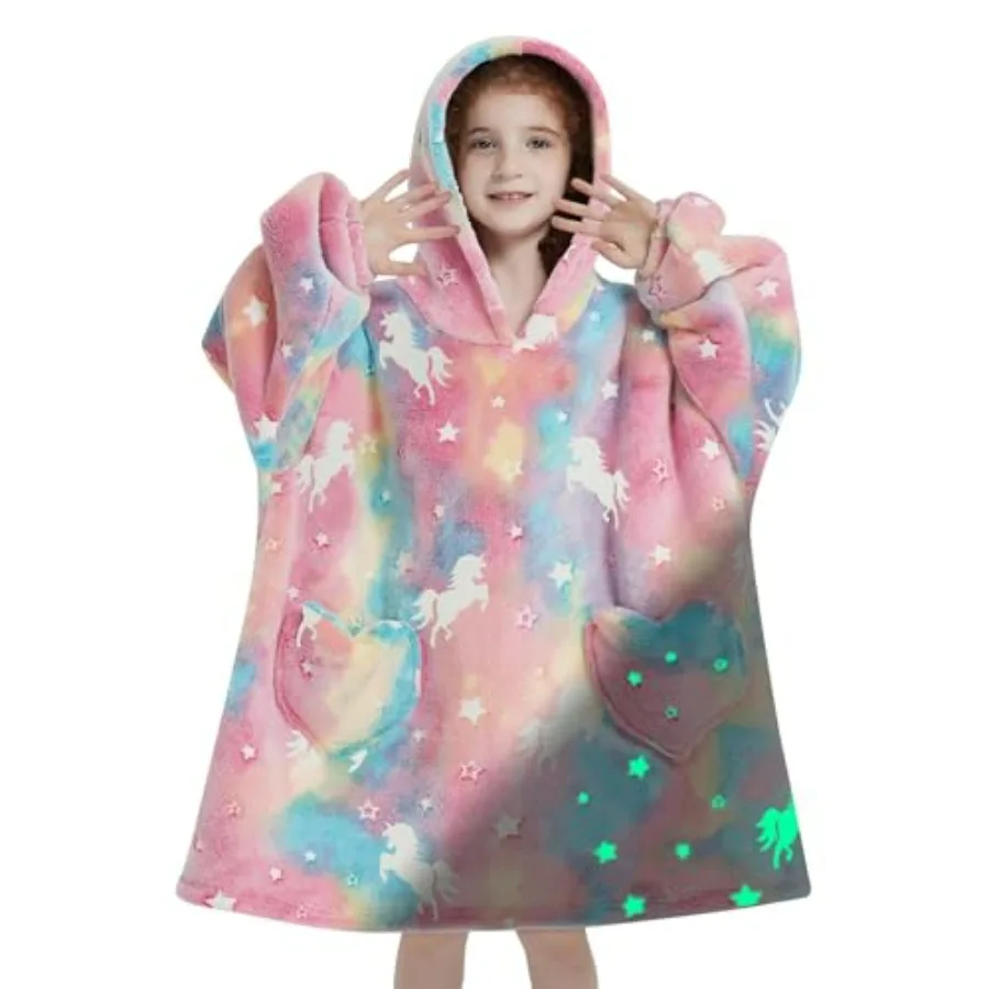 Glow in the Dark Unicorn Blanket Hoodies for Oversize Wearable Blanket Hoodies for Boys Girls Teens