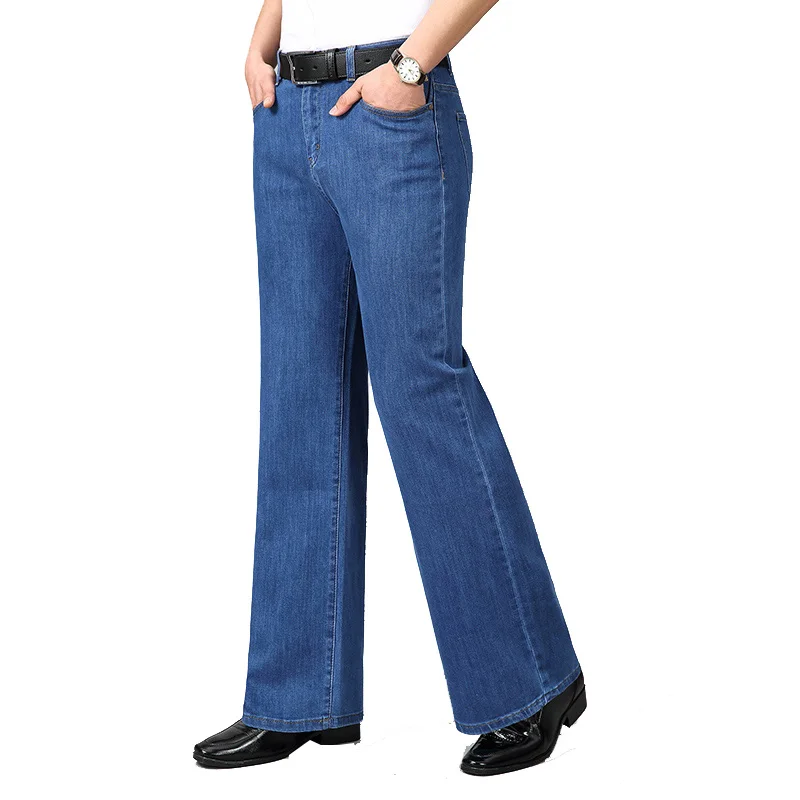 

Jeans Men Men's Big Flared Jeans Boot Cut Leg Flared Loose Fit High Waist Elastic Male Designer Classic Denim Jeans