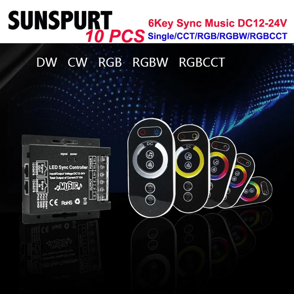 

Music Sync Controller and RF Full Touch Remote Control Dimmer for DC5V 24V 12V RGBCCT RGBWC RGB CCT Color 1~5 Ch LED Strip Light