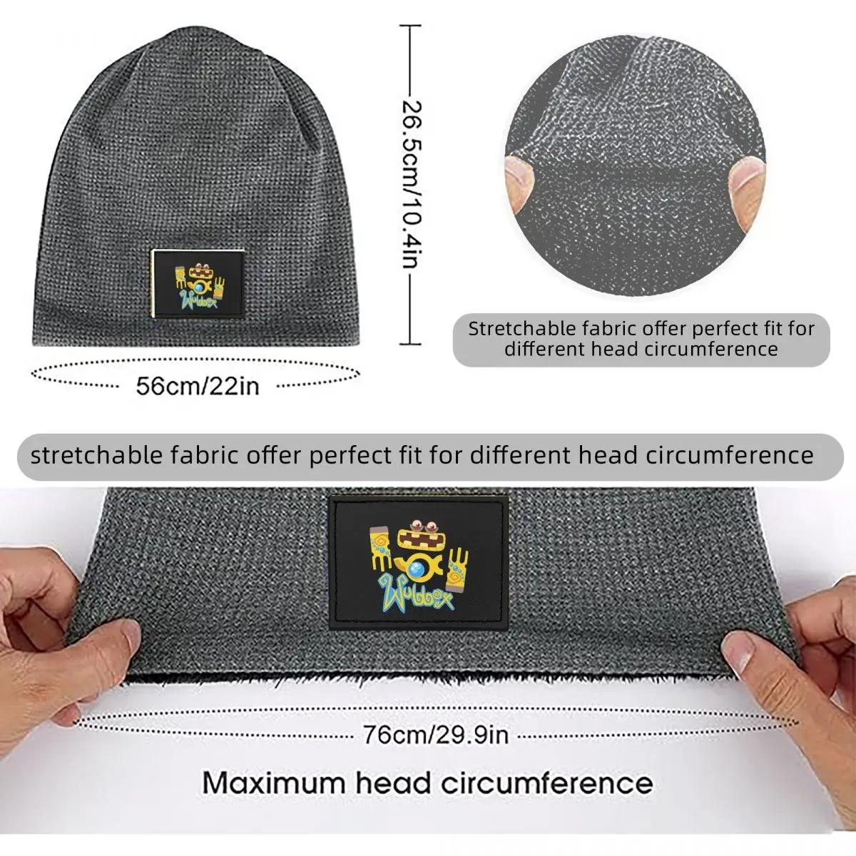Wubbox My Singing Monsters Waffle Knit Fleece Lined Beanie with PU Leather Patch Unisex Warm Winter Soft Cap