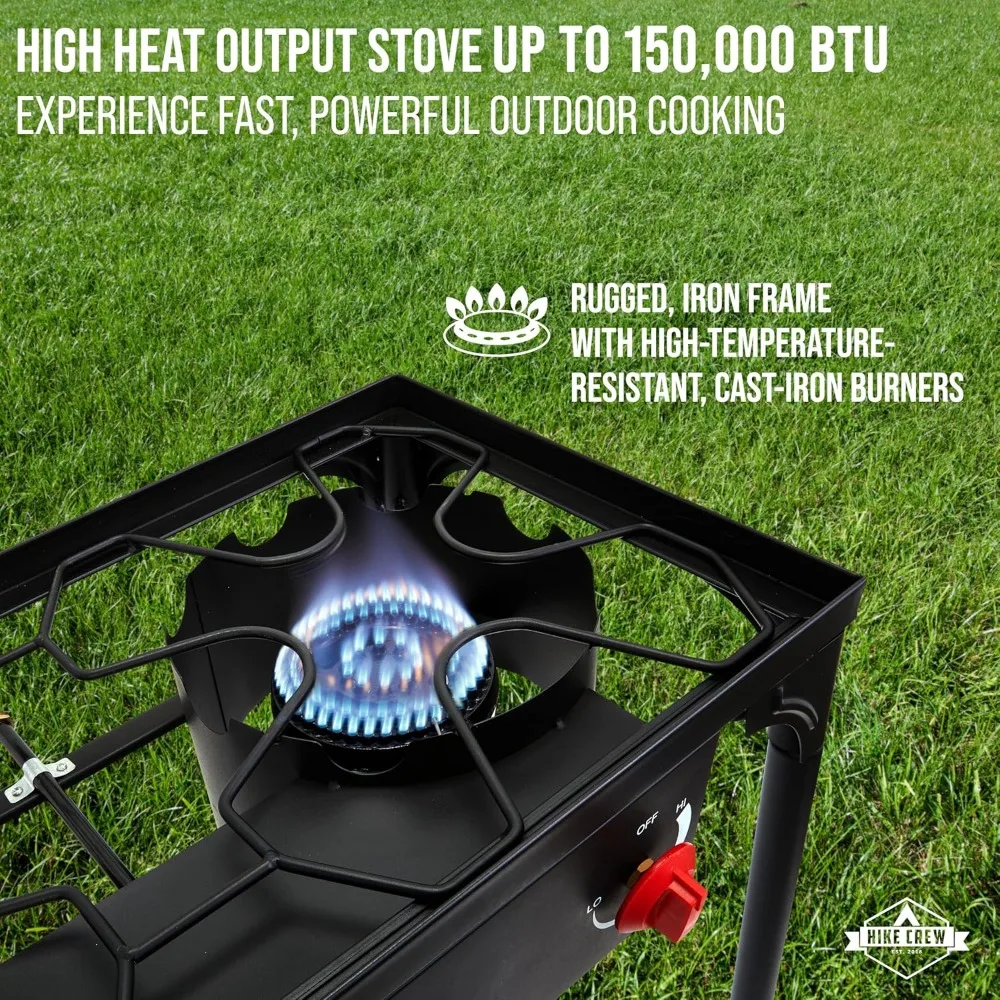 Auto Ignition Double-Burner Outdoor Gas Stove | 150,000 BTU Portable Propane-Powered Cooktop with Blue Flame Control, Removable